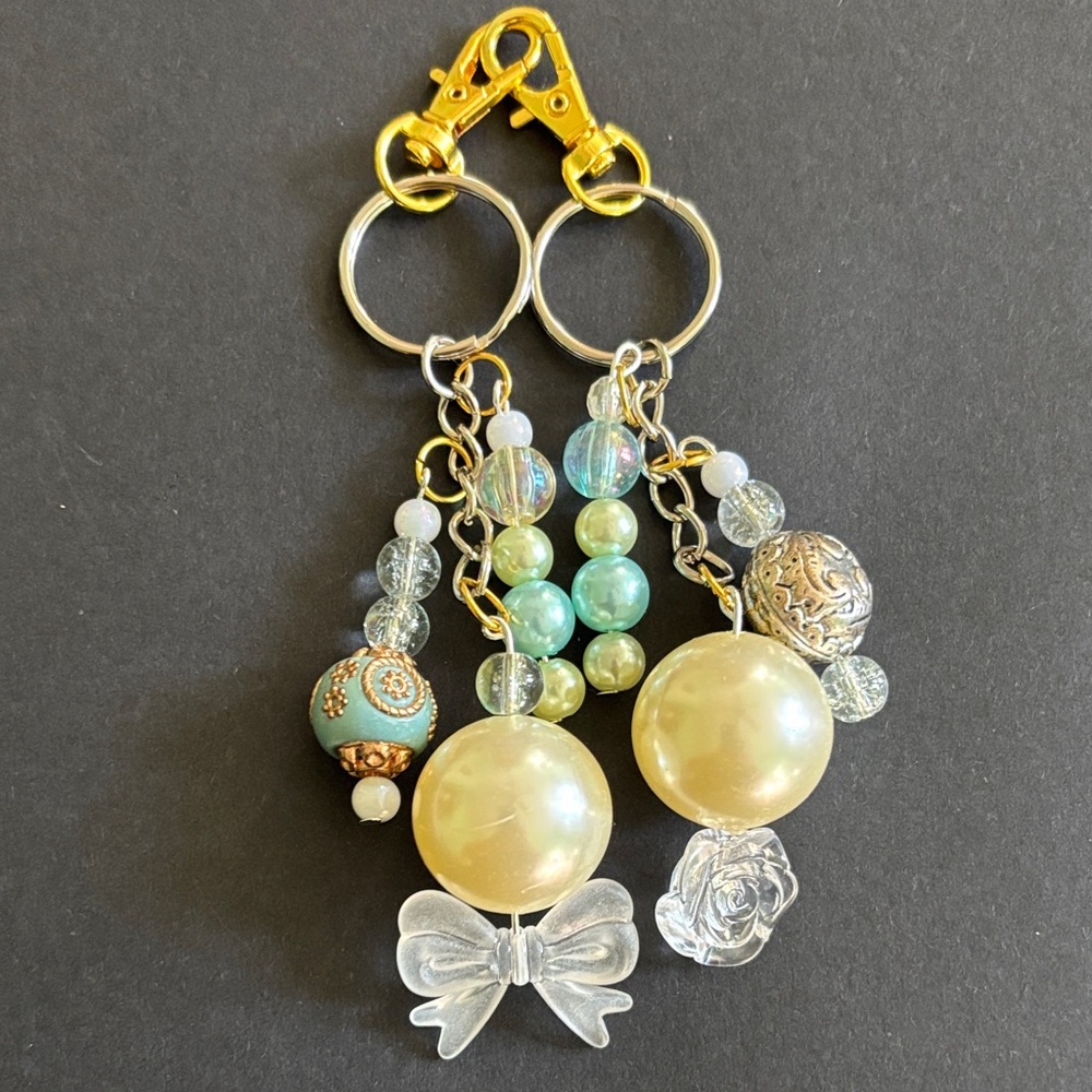 Gold and Pearl Beaded Keychain with Charms (2 pc set)